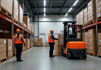 Swiftcourier freight team organising bulk shipment in UK warehouse.