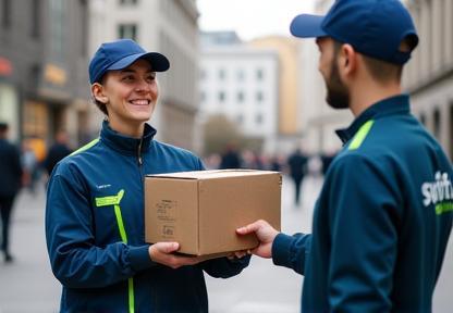 Swiftcourier driver collecting package for same-day delivery.