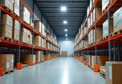 Swiftcourier modern warehouse with secure storage and inventory management racks.